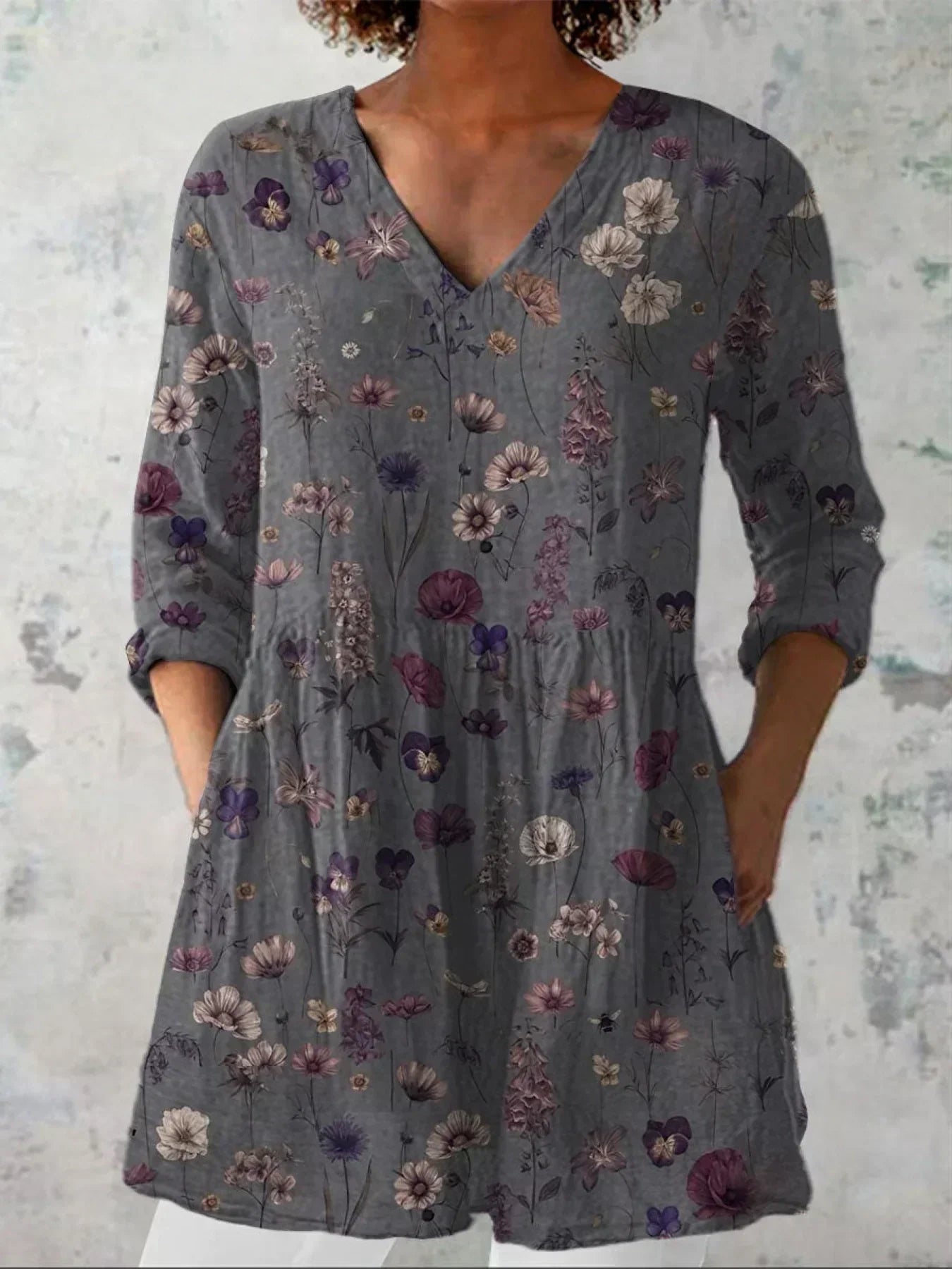 Emma | Floral Art Print V-Neck Shirt
