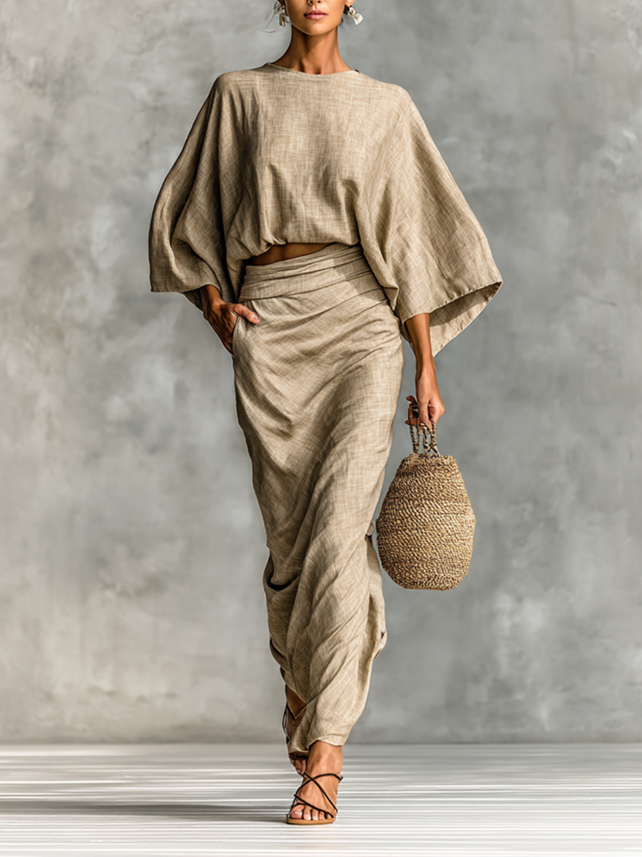 Elene | Soft Batwing Top and Maxi Skirt Two-Piece Set