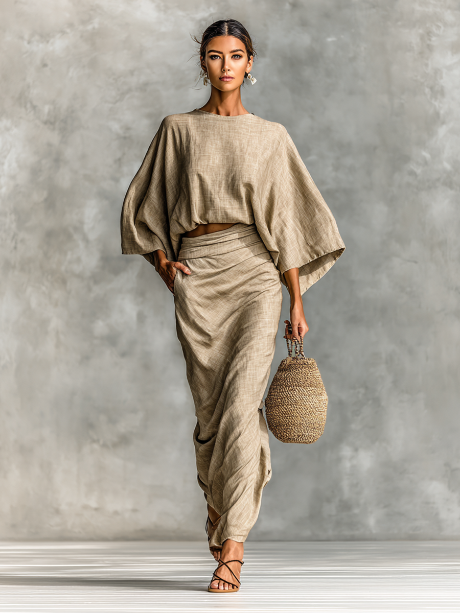 Elene | Soft Batwing Top and Maxi Skirt Two-Piece Set