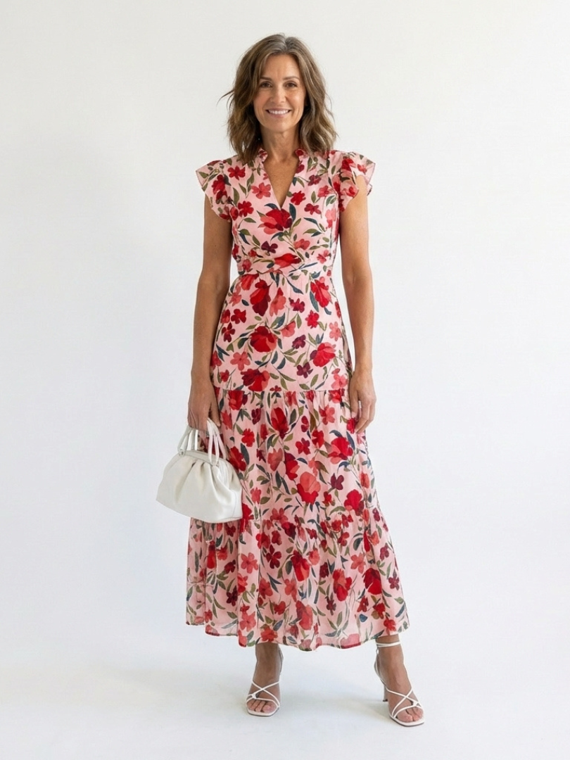 Vera | Floral V-Neck Tiered Midi Dress