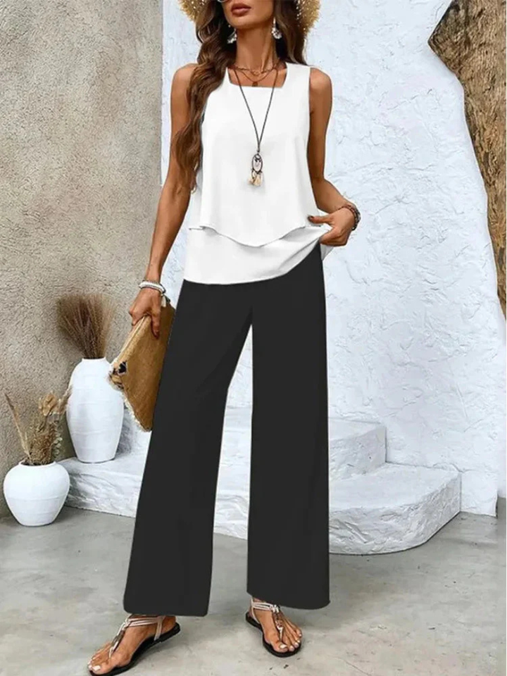 Ovelynra™ | Sleeveless Blouse &amp; Wide-Leg Trousers