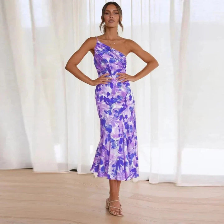 Eliza - Floral Satin One-Shoulder Maxi Dress