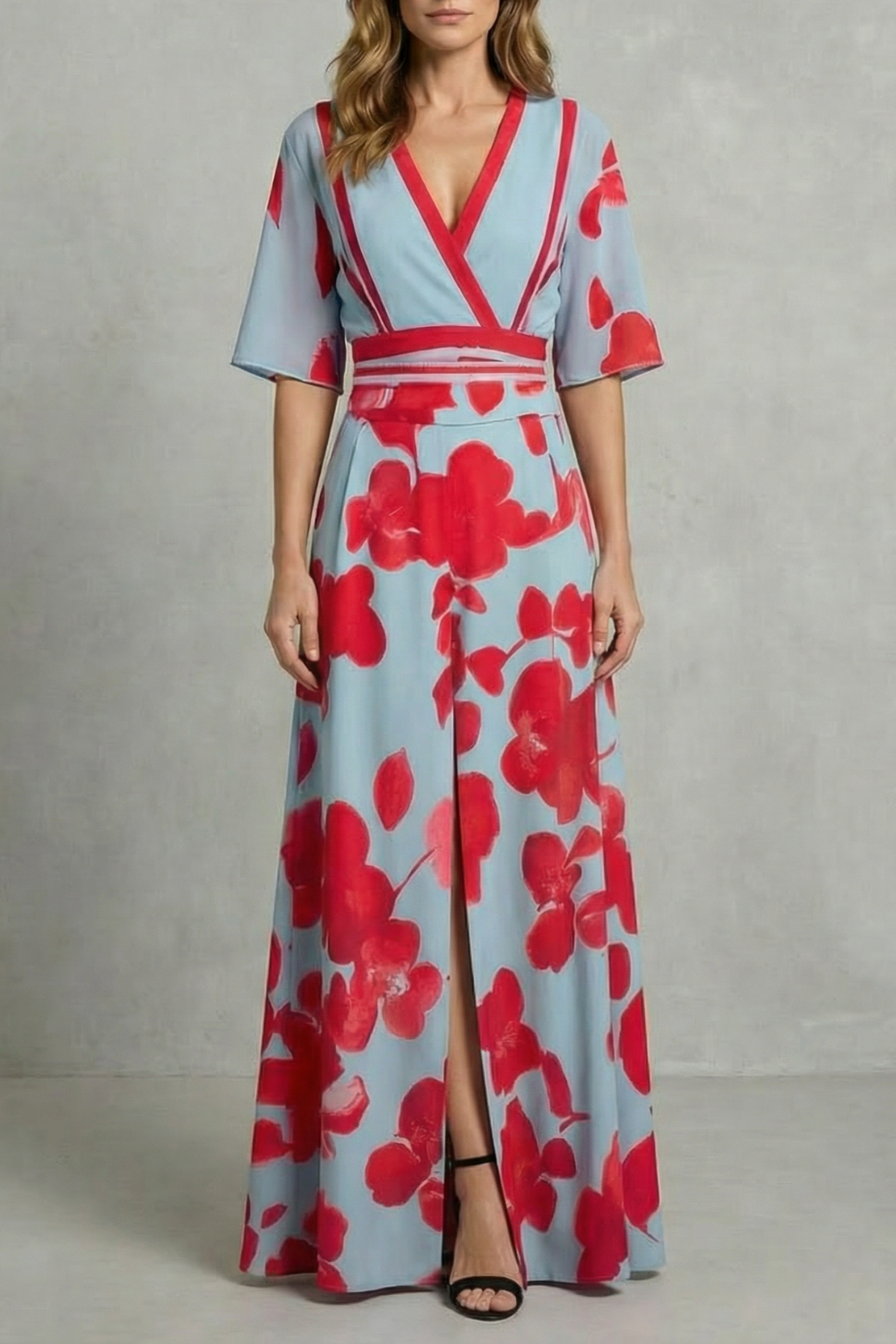 Ivy – Statement bloom contrast – V-neck maxi dress