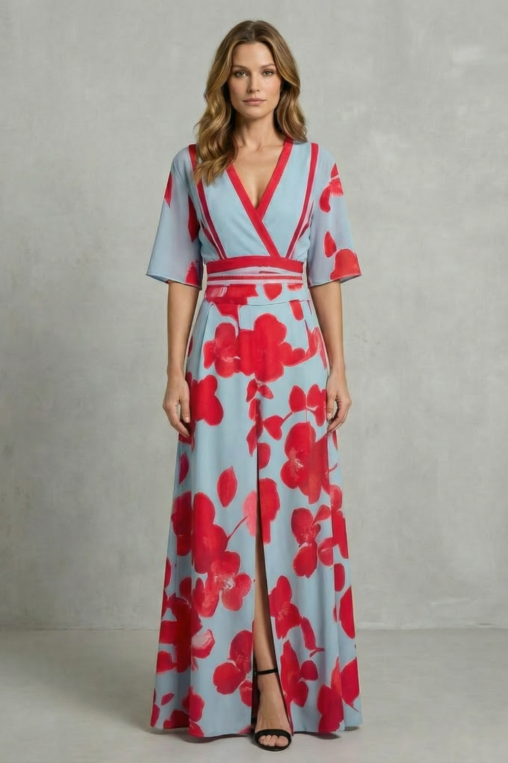 Ivy – Statement bloom contrast – V-neck maxi dress