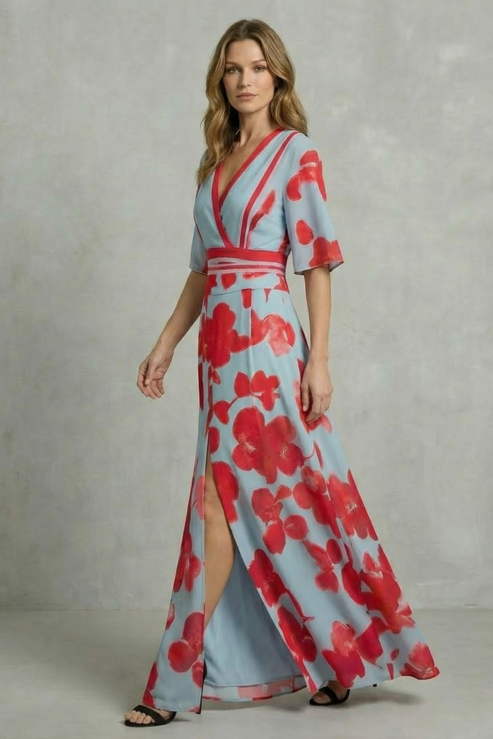Ivy – Statement bloom contrast – V-neck maxi dress