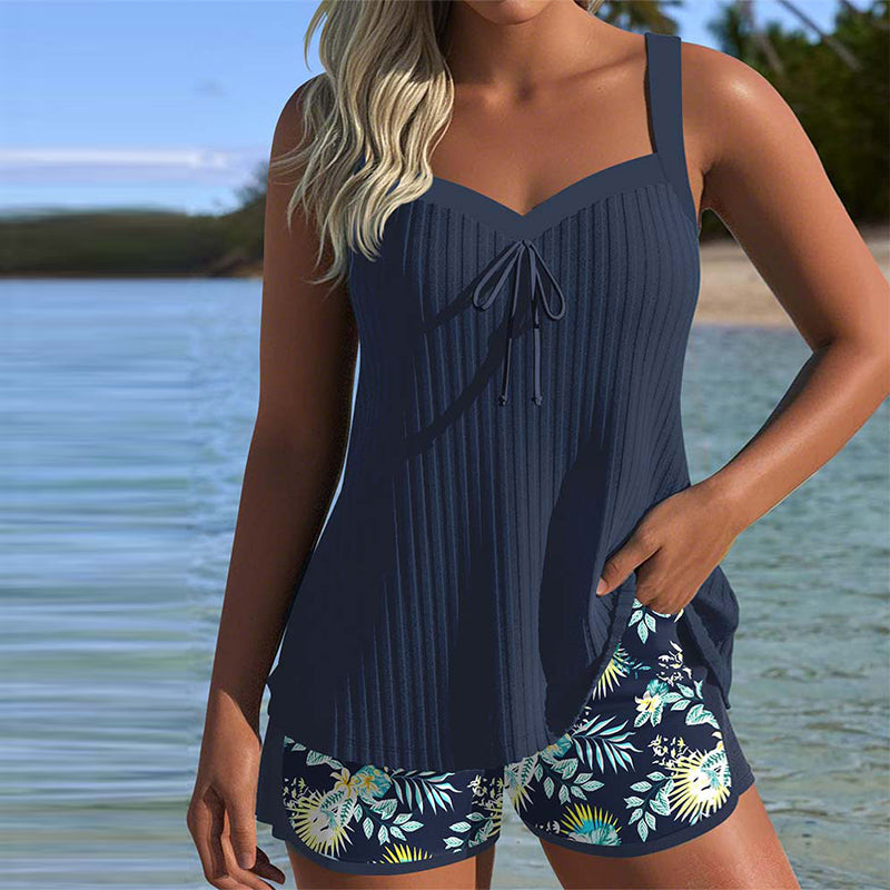 Emily | Striped Tankini Set with Beach Shorts