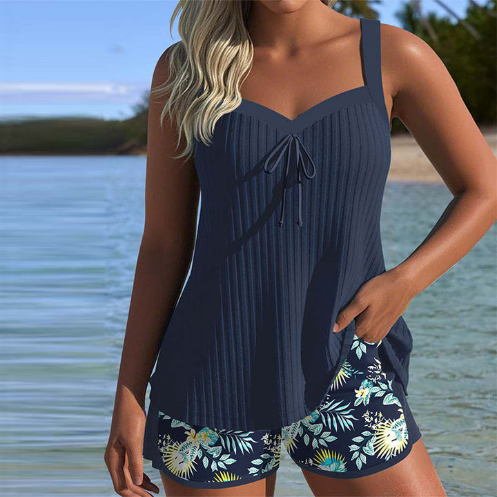 Emily | Striped Tankini Set with Beach Shorts
