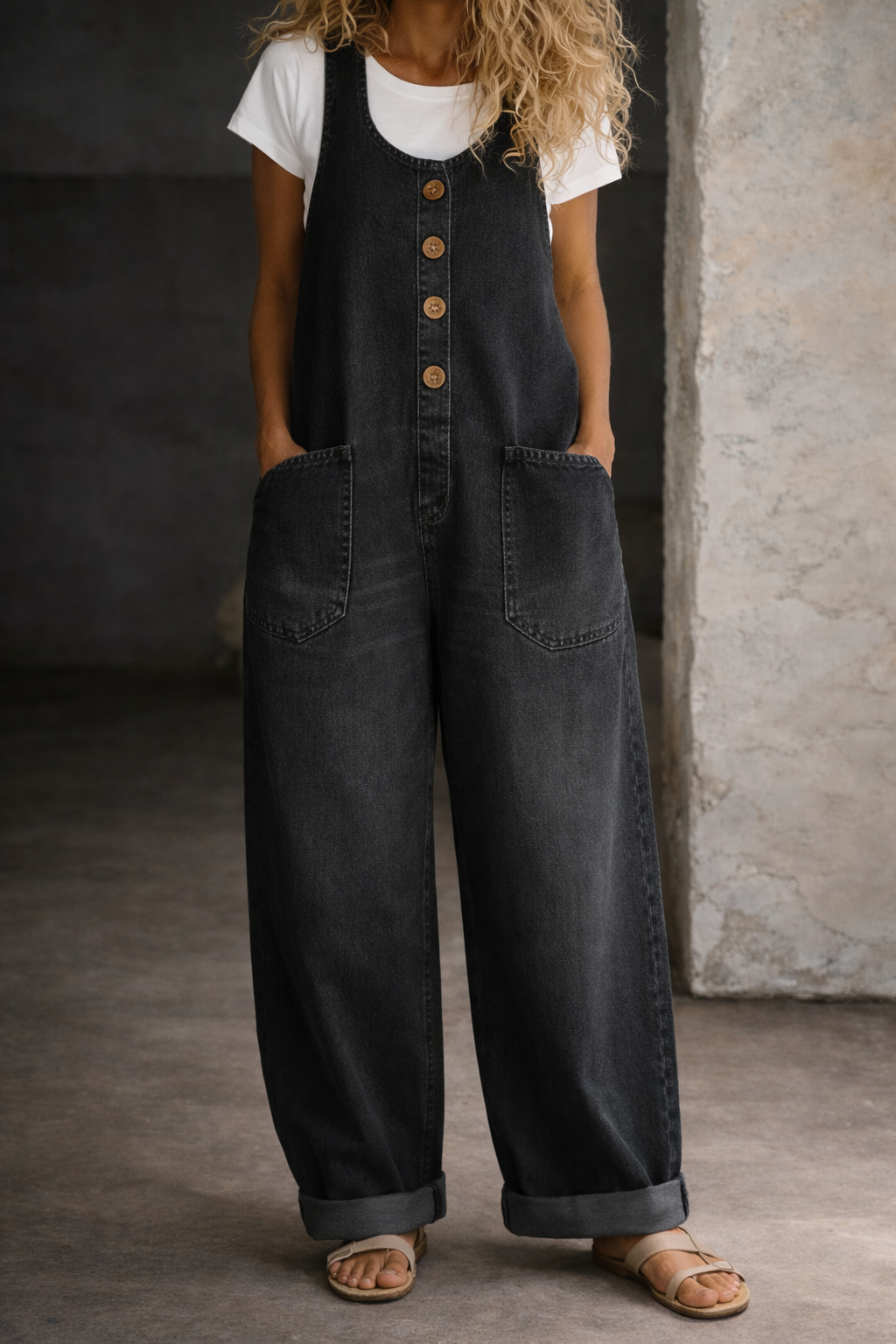 Bethany | Vintage Washed Cotton Denim Overalls