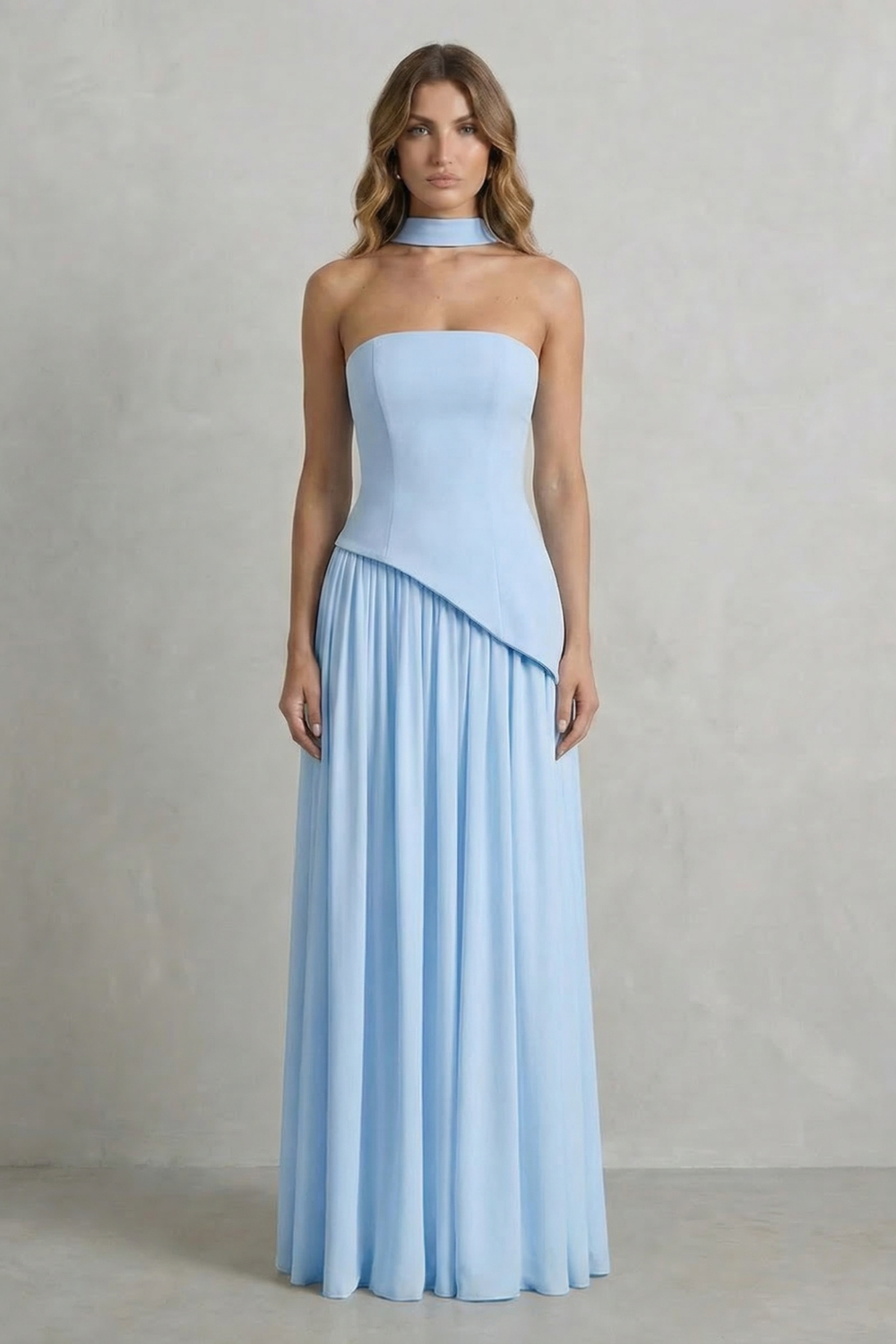 Celeste – Sculpted draped slit – Strapless maxi dress