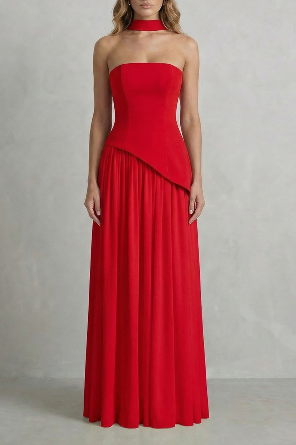Celeste – Sculpted draped slit – Strapless maxi dress