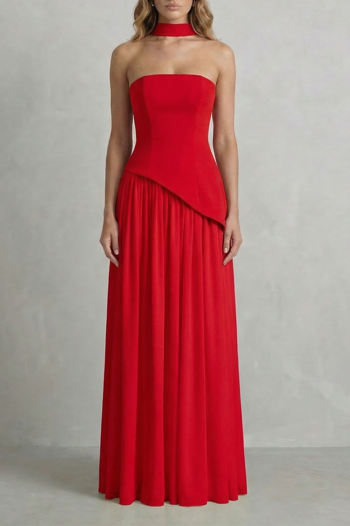Celeste – Sculpted draped slit – Strapless maxi dress