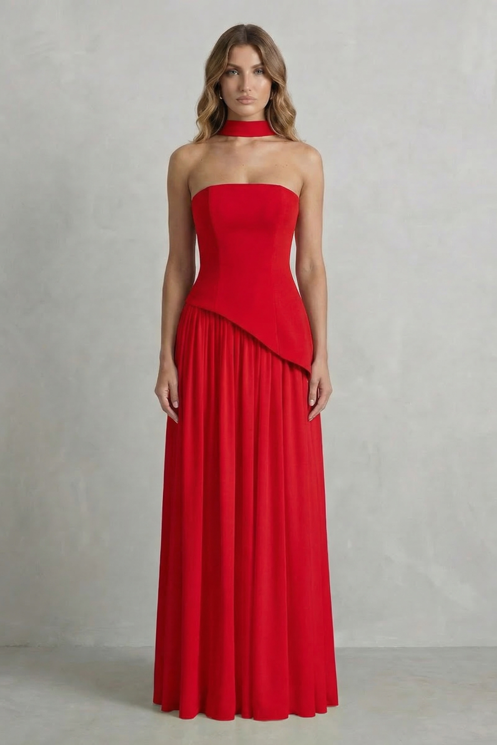 Celeste – Sculpted draped slit – Strapless maxi dress