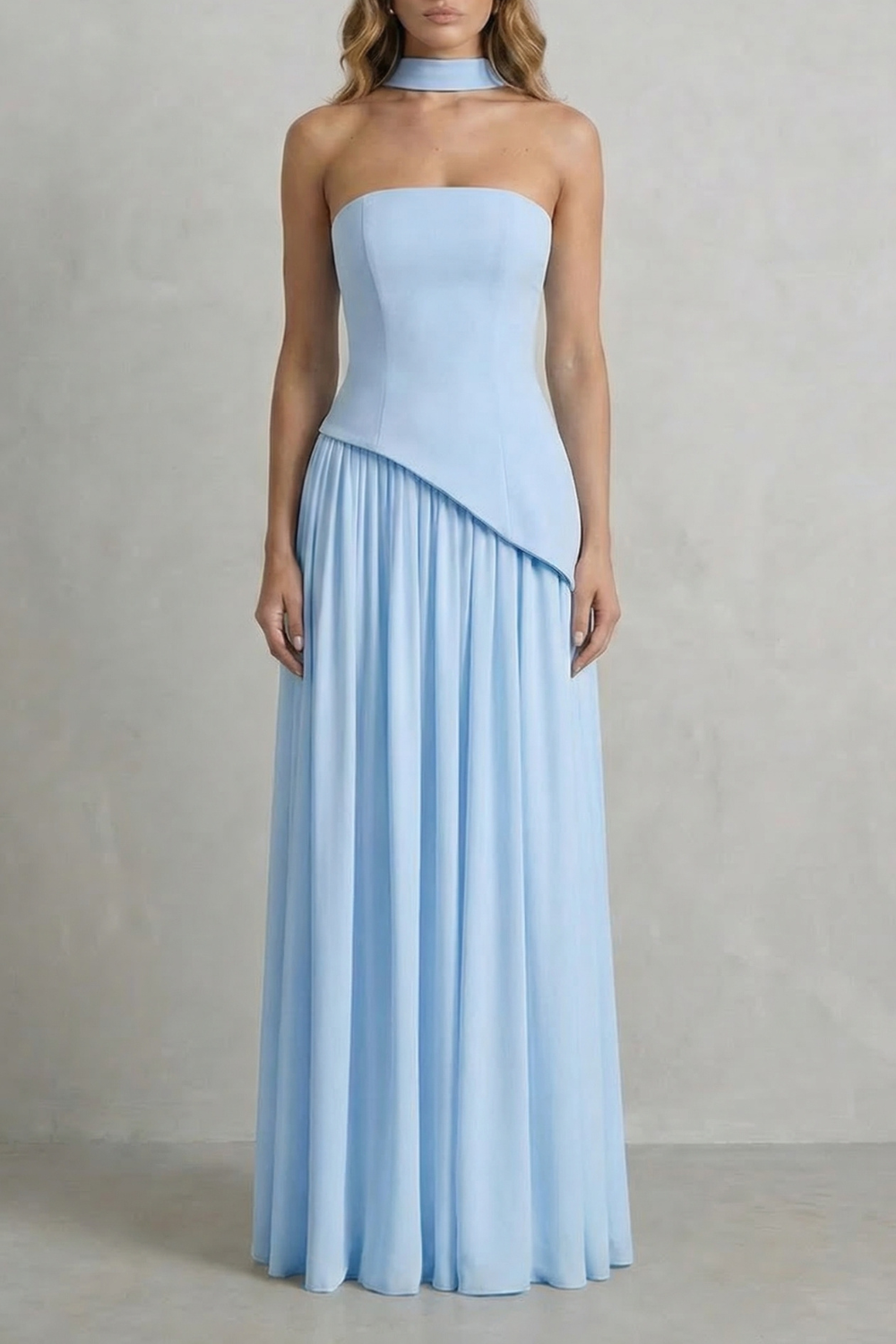 Celeste – Sculpted draped slit – Strapless maxi dress