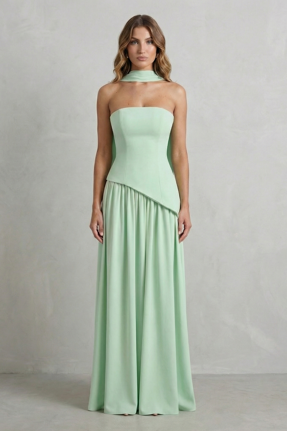 Celeste – Sculpted draped slit – Strapless maxi dress