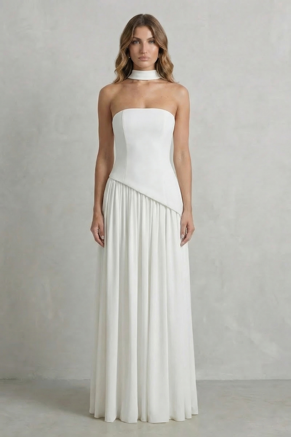 Celeste – Sculpted draped slit – Strapless maxi dress