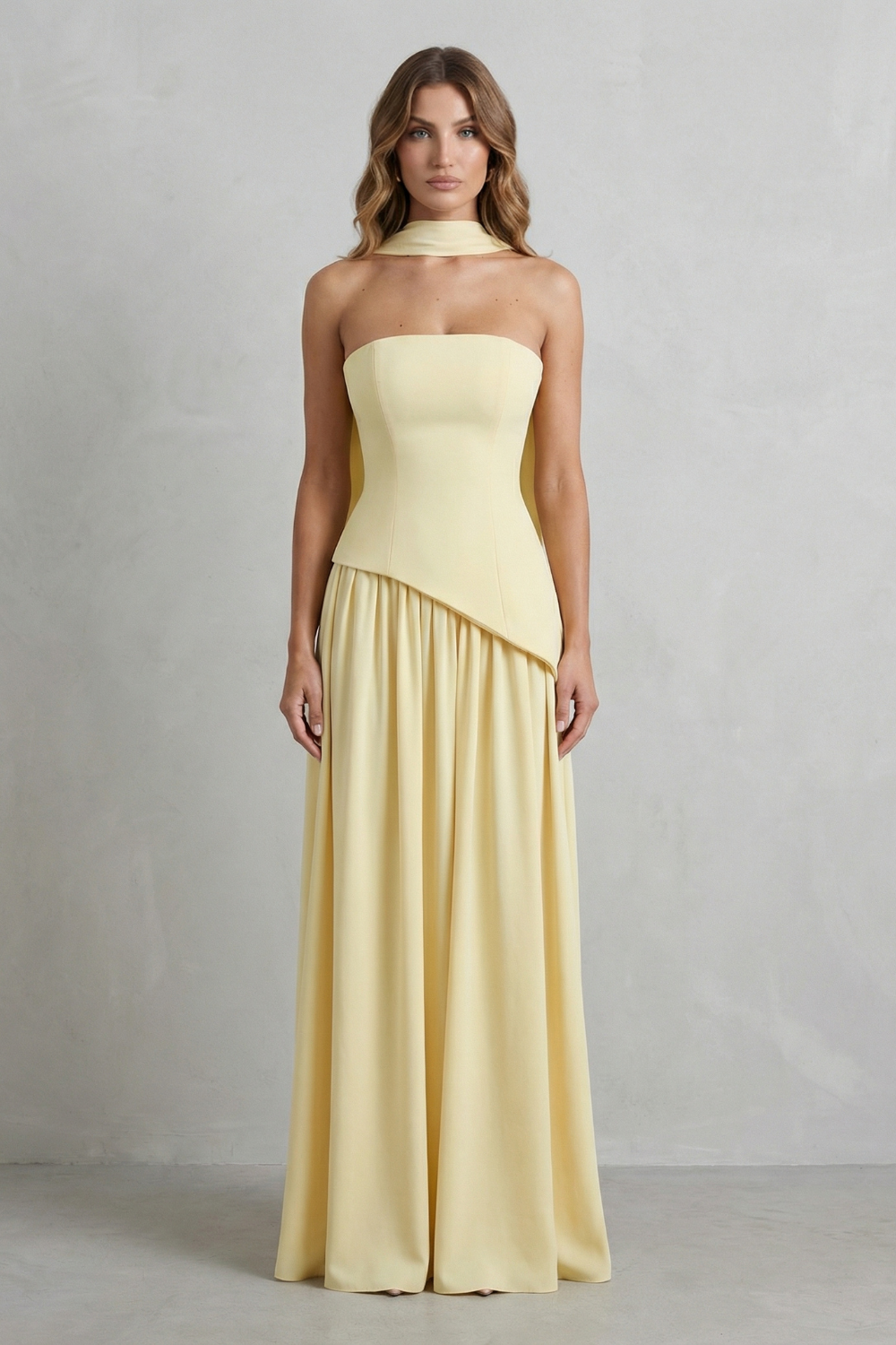 Celeste – Sculpted draped slit – Strapless maxi dress