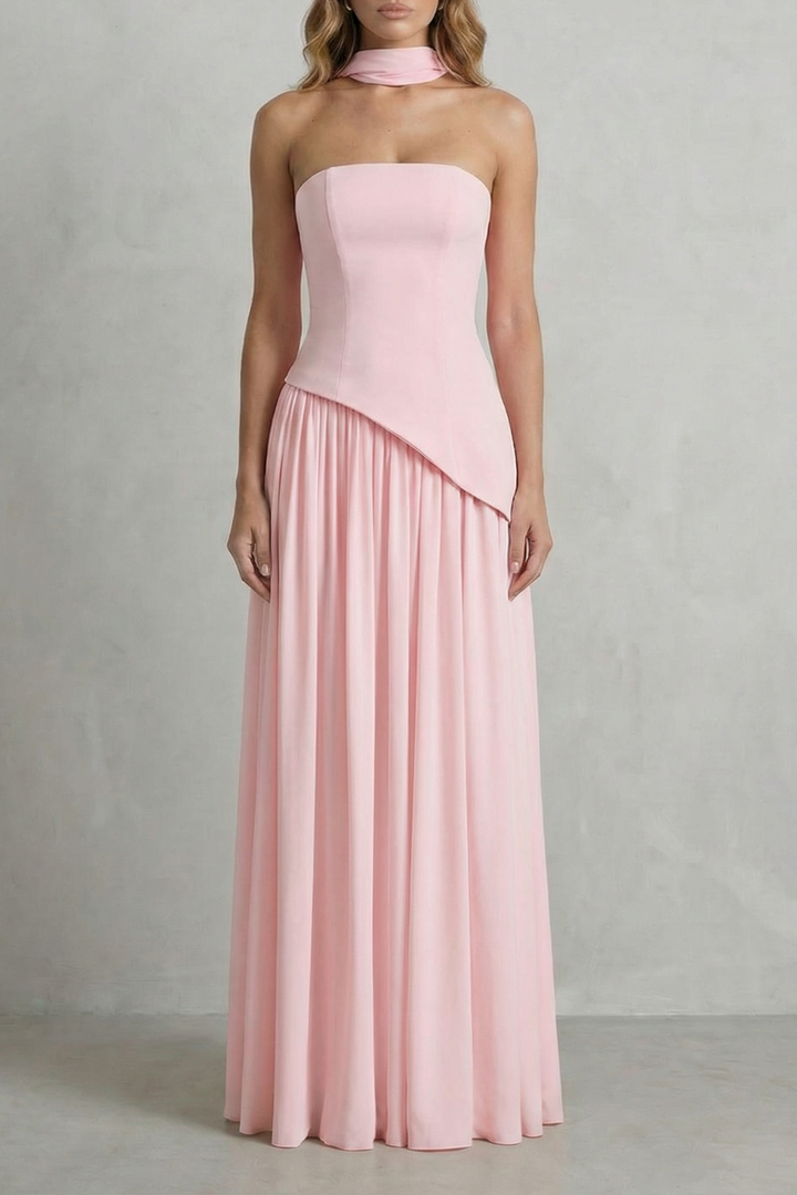 Celeste – Sculpted draped slit – Strapless maxi dress