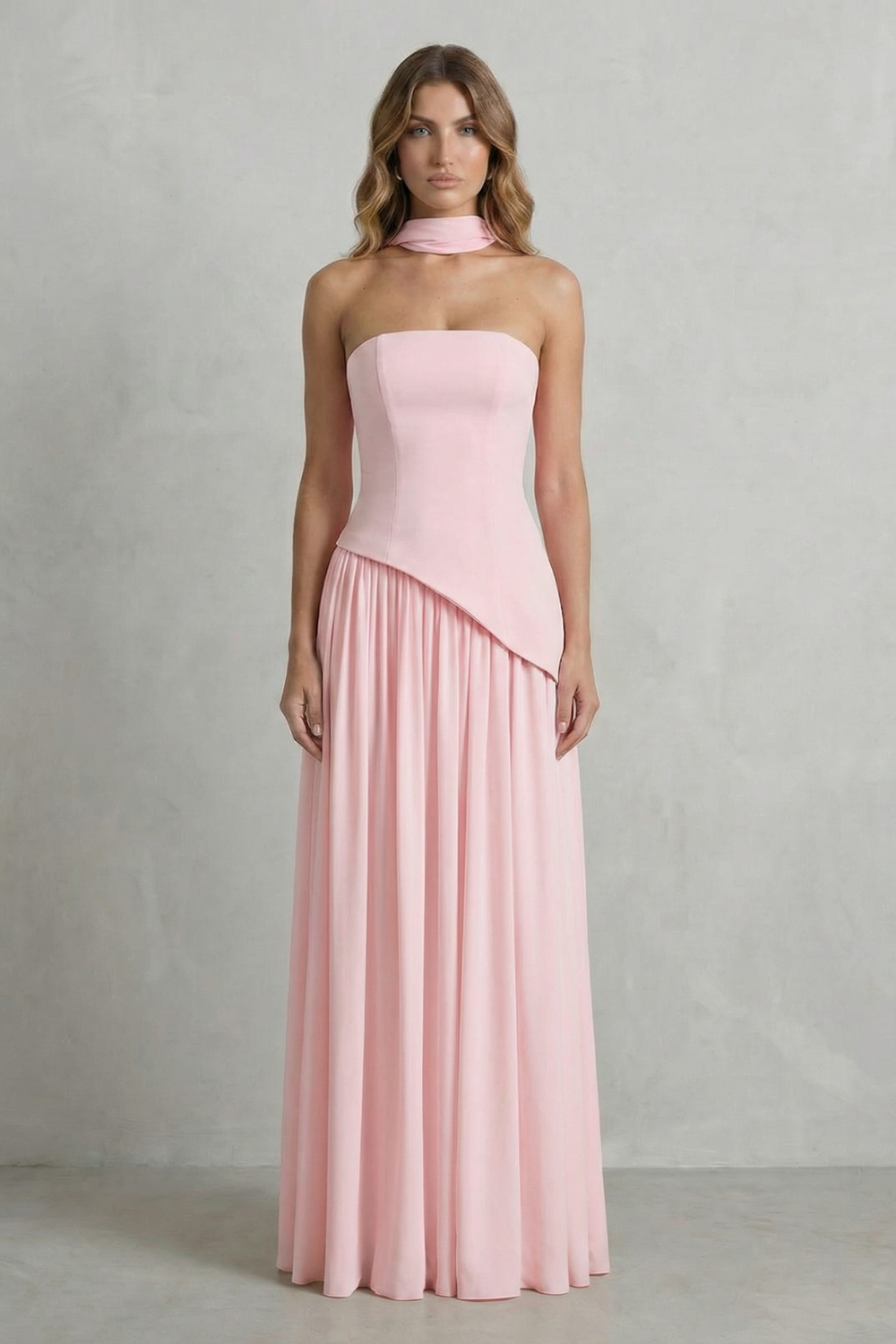 Celeste – Sculpted draped slit – Strapless maxi dress