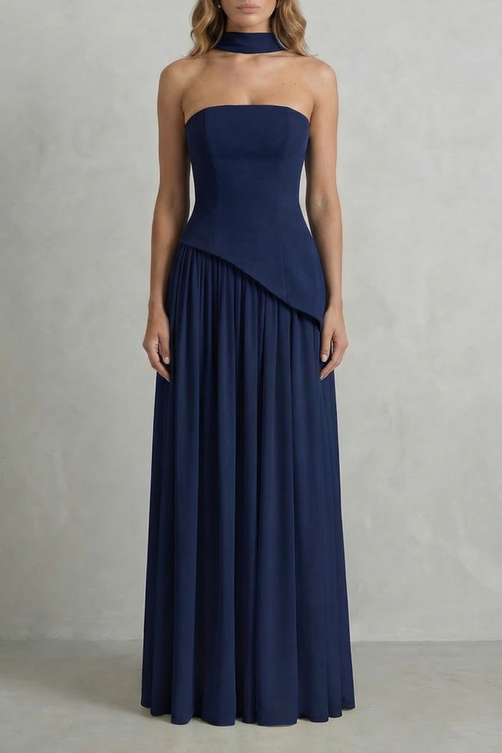 Celeste – Sculpted draped slit – Strapless maxi dress
