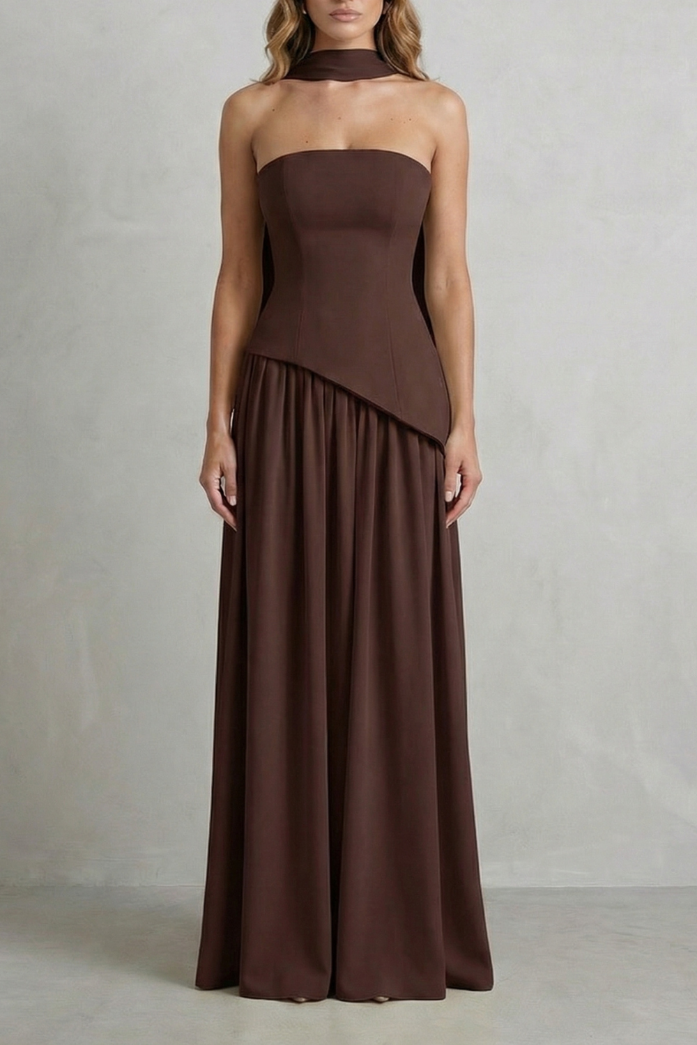 Celeste – Sculpted draped slit – Strapless maxi dress