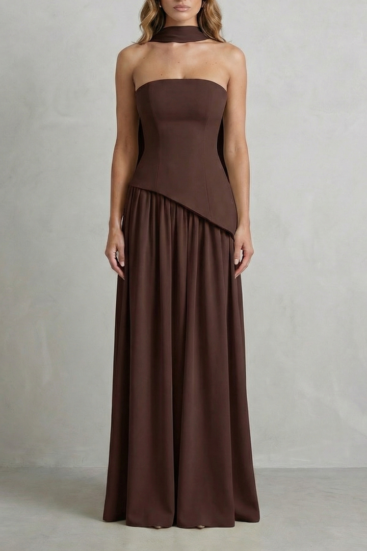 Celeste – Sculpted draped slit – Strapless maxi dress