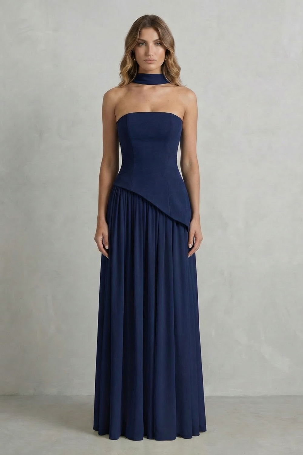 Celeste – Sculpted draped slit – Strapless maxi dress