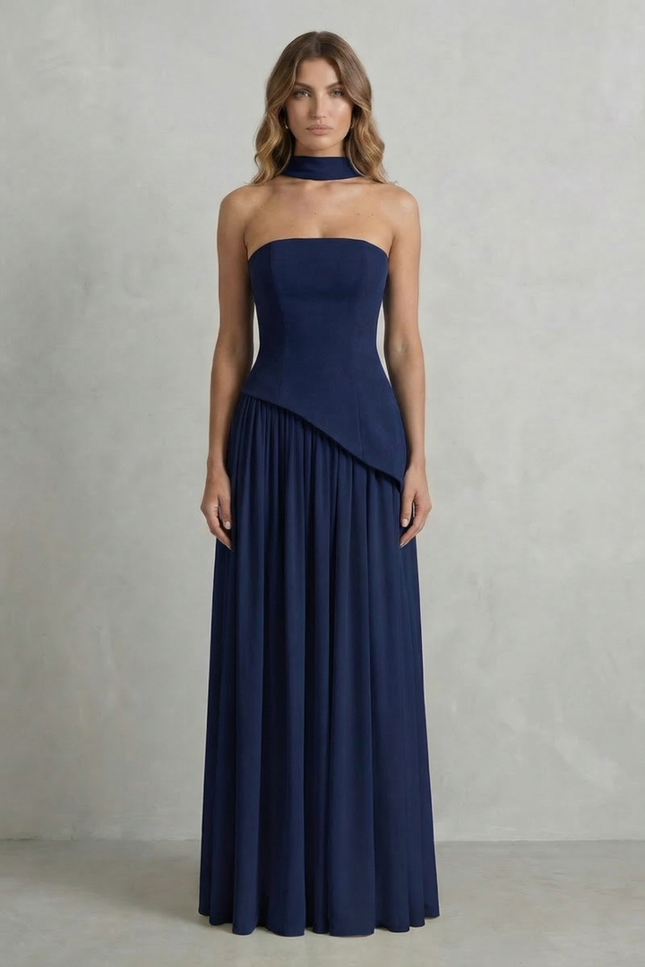 Celeste – Sculpted draped slit – Strapless maxi dress