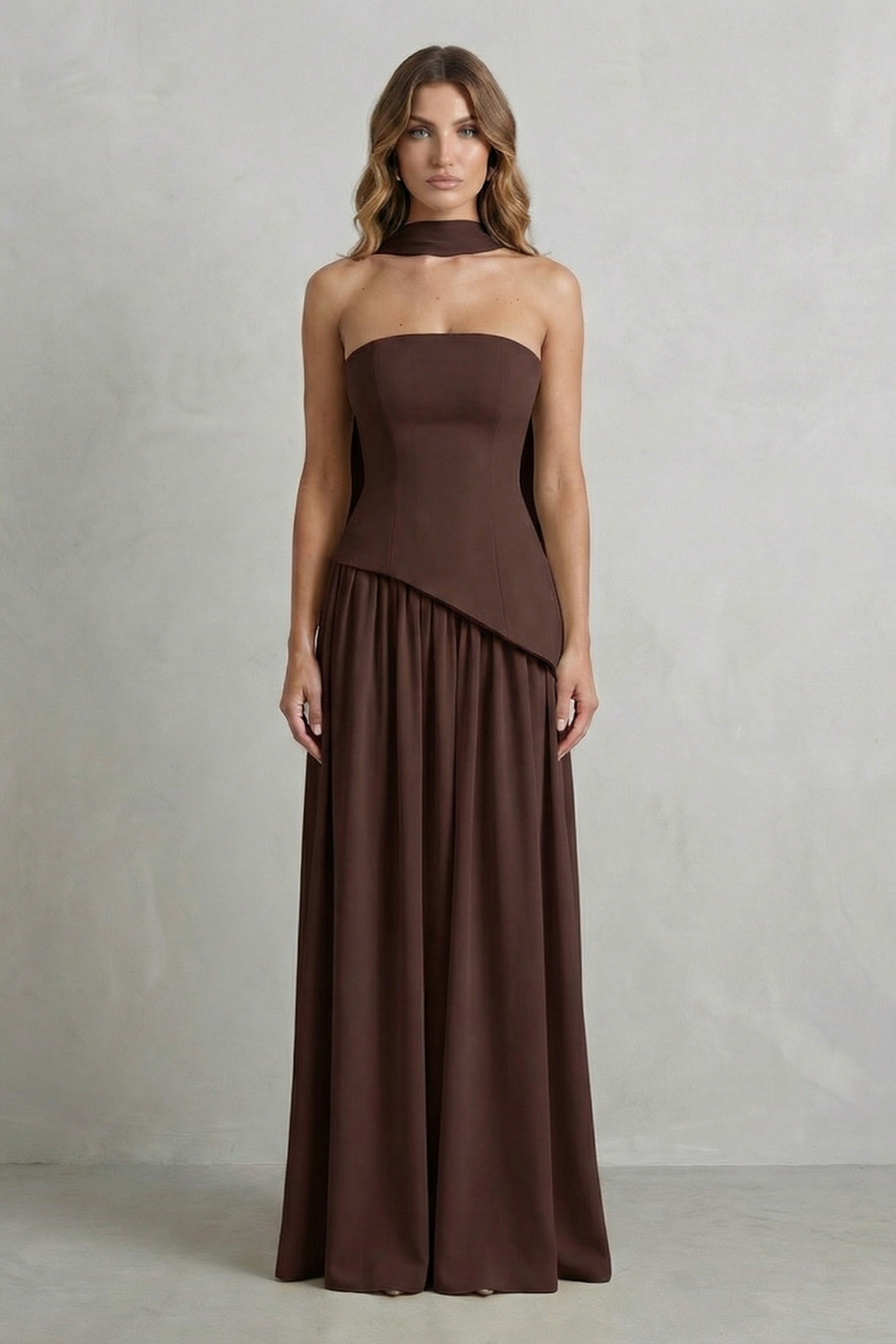 Celeste – Sculpted draped slit – Strapless maxi dress
