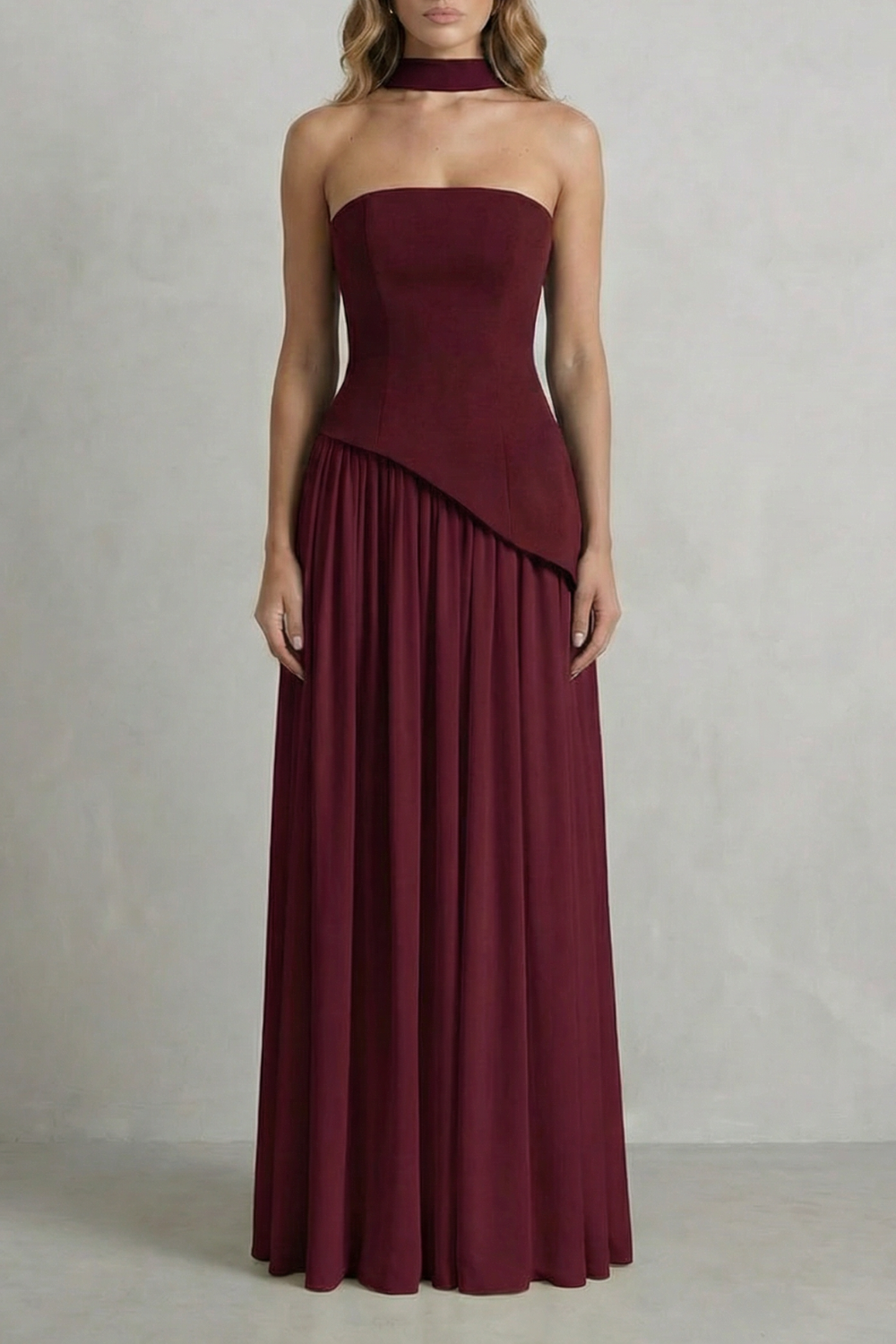 Celeste – Sculpted draped slit – Strapless maxi dress