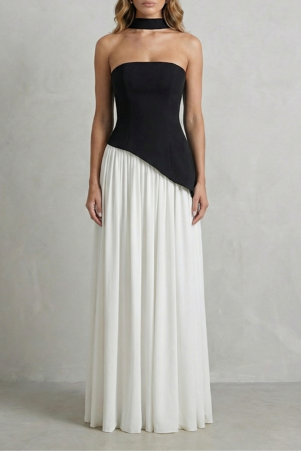Celeste – Sculpted draped slit – Strapless maxi dress