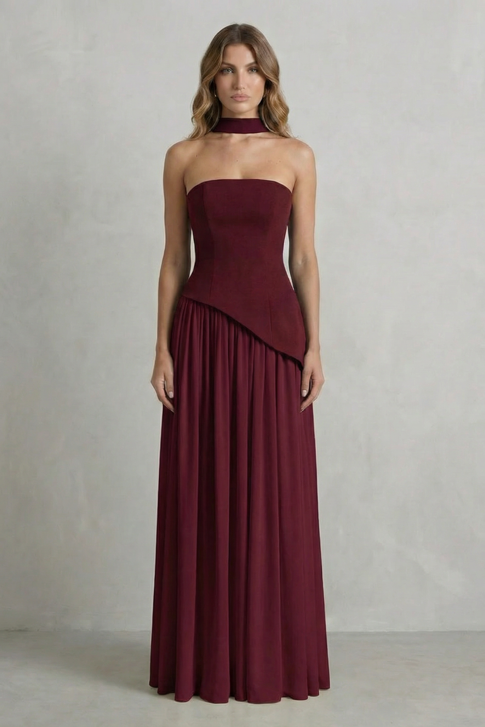 Celeste – Sculpted draped slit – Strapless maxi dress