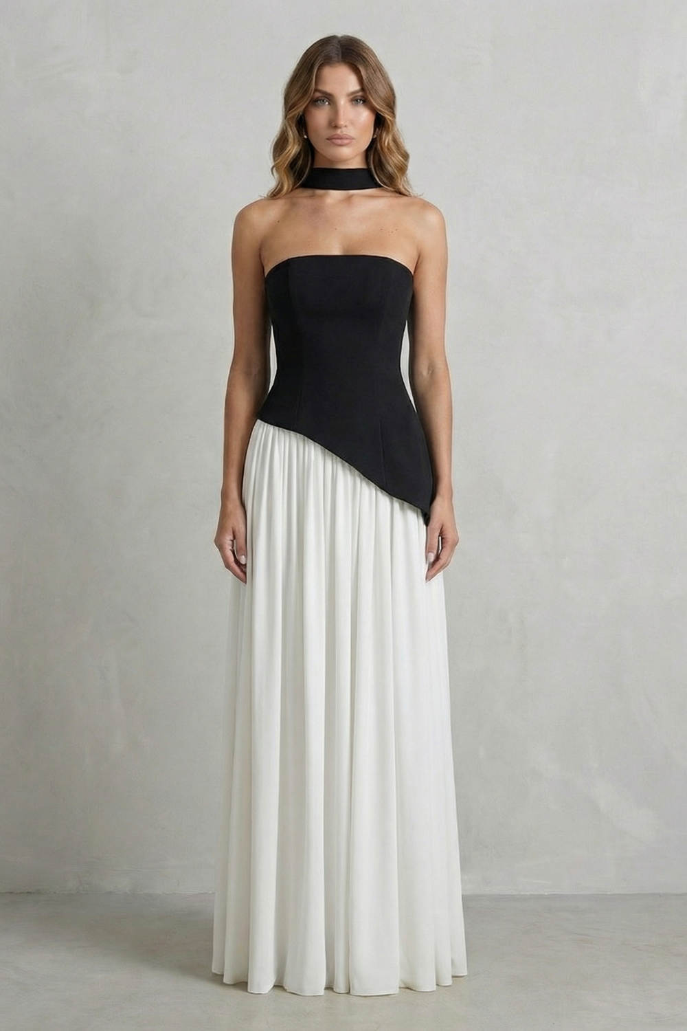 Celeste – Sculpted draped slit – Strapless maxi dress