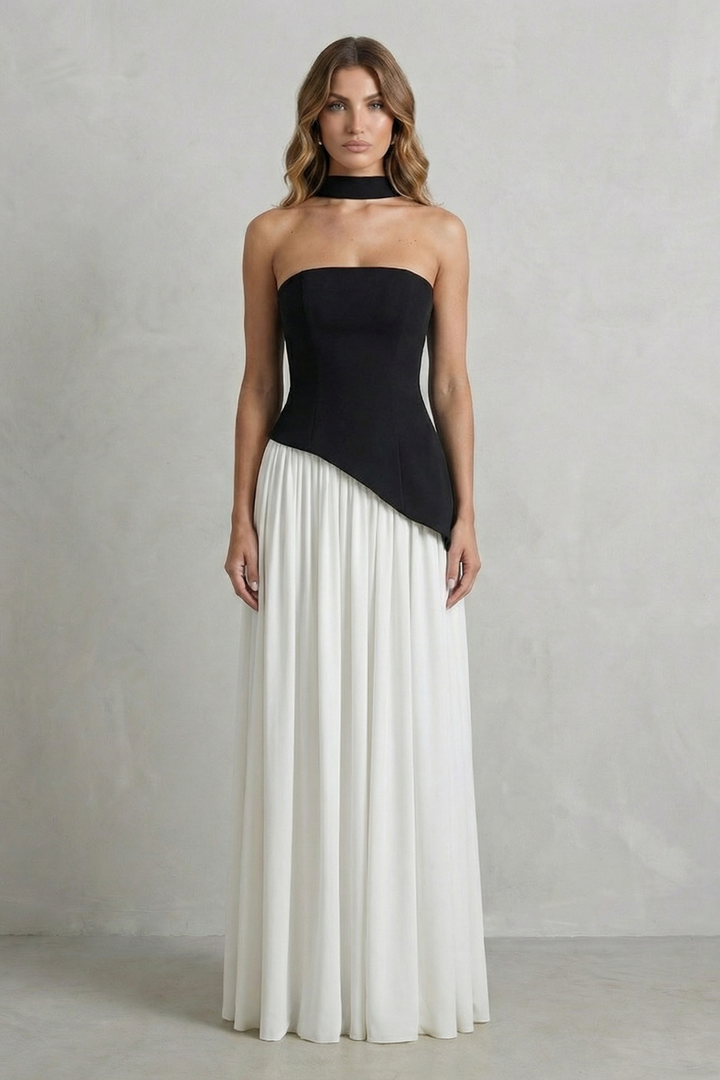 Celeste – Sculpted draped slit – Strapless maxi dress