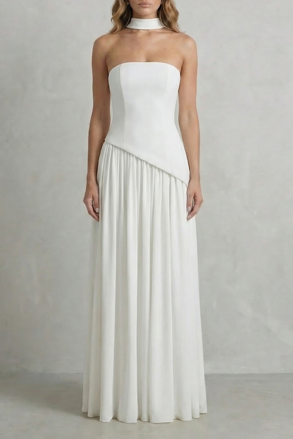 Celeste – Sculpted draped slit – Strapless maxi dress