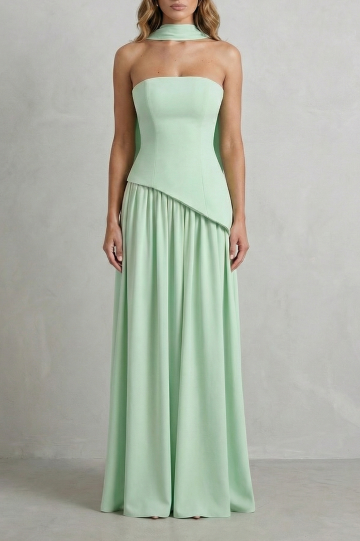 Celeste – Sculpted draped slit – Strapless maxi dress