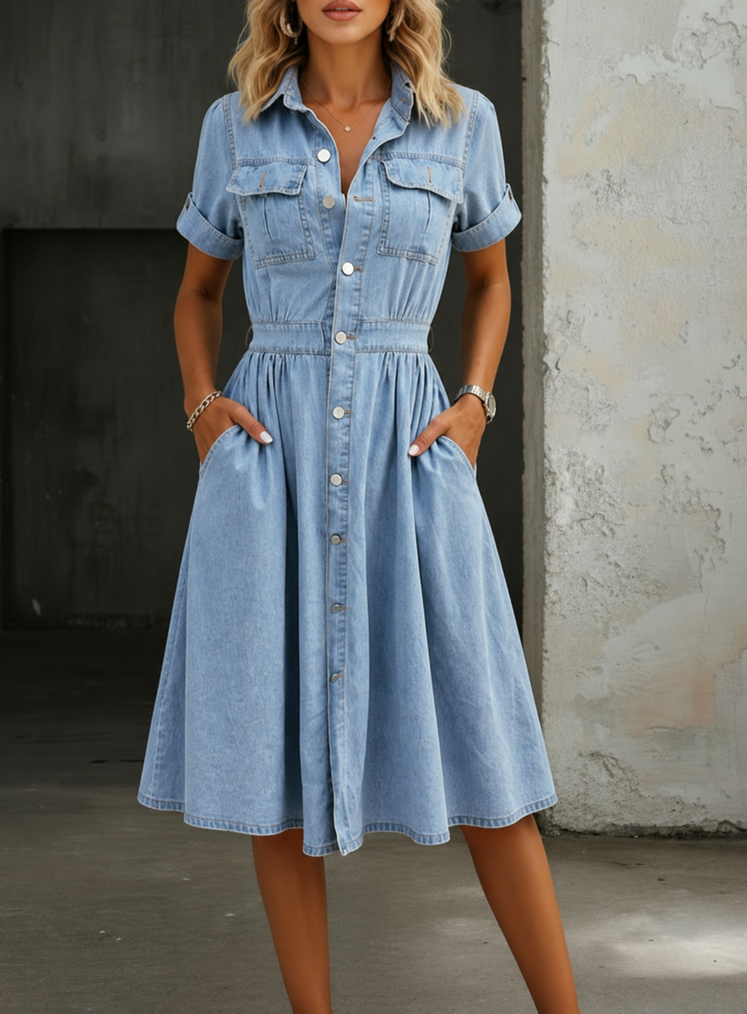Deborah | Short Sleeve Denim Dress