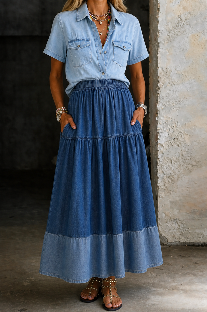Sarah | Elastic Waist Denim Skirt