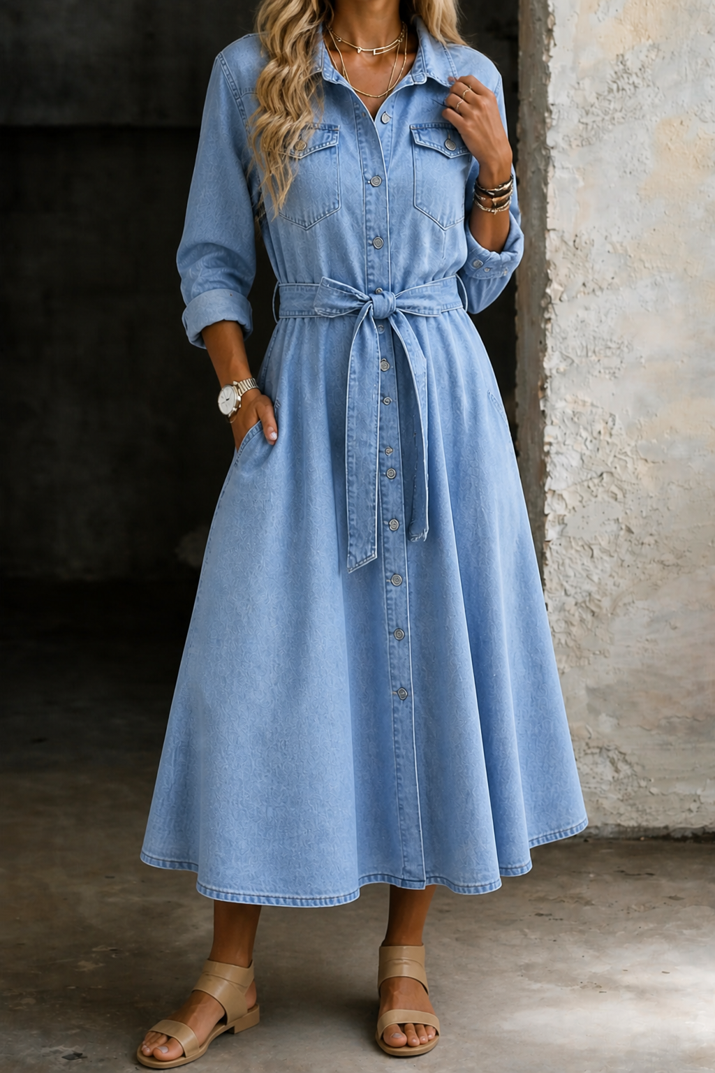 Luna | Long Sleeve Denim Dress