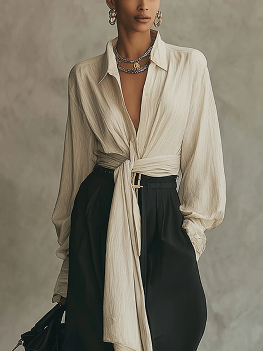Harper | Tie-Front Shirt & Wide-Leg Trousers Set