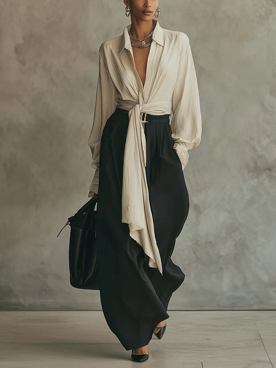 Harper | Tie-Front Shirt &amp; Wide-Leg Trousers Set
