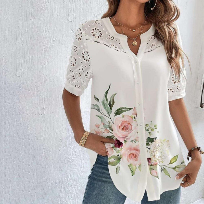 ELISE™ | Casual Lace Printed Blouse