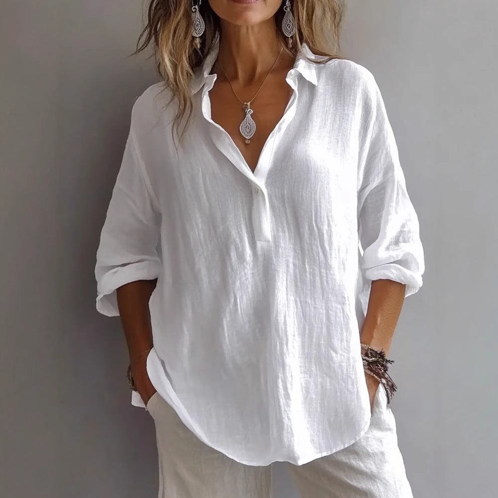 Women’S Casual Linen Shirt with Button Placket and Wide Sleeves Lune London