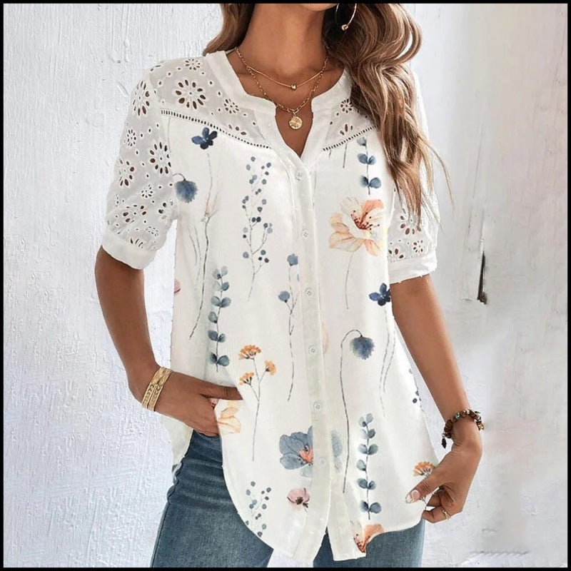 ELISE™ | Casual Lace Printed Blouse