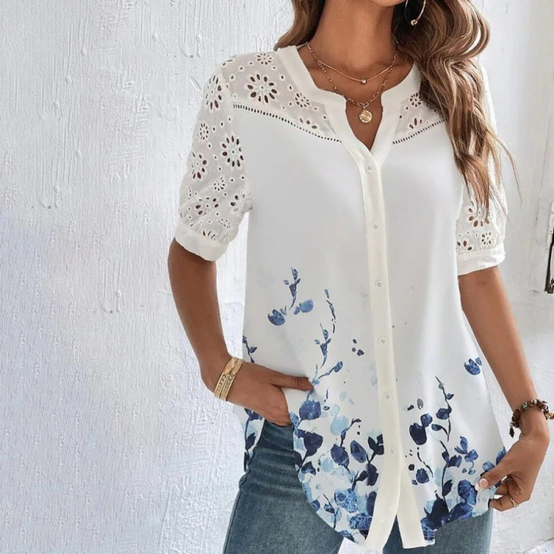 ELISE™ | Casual Lace Printed Blouse