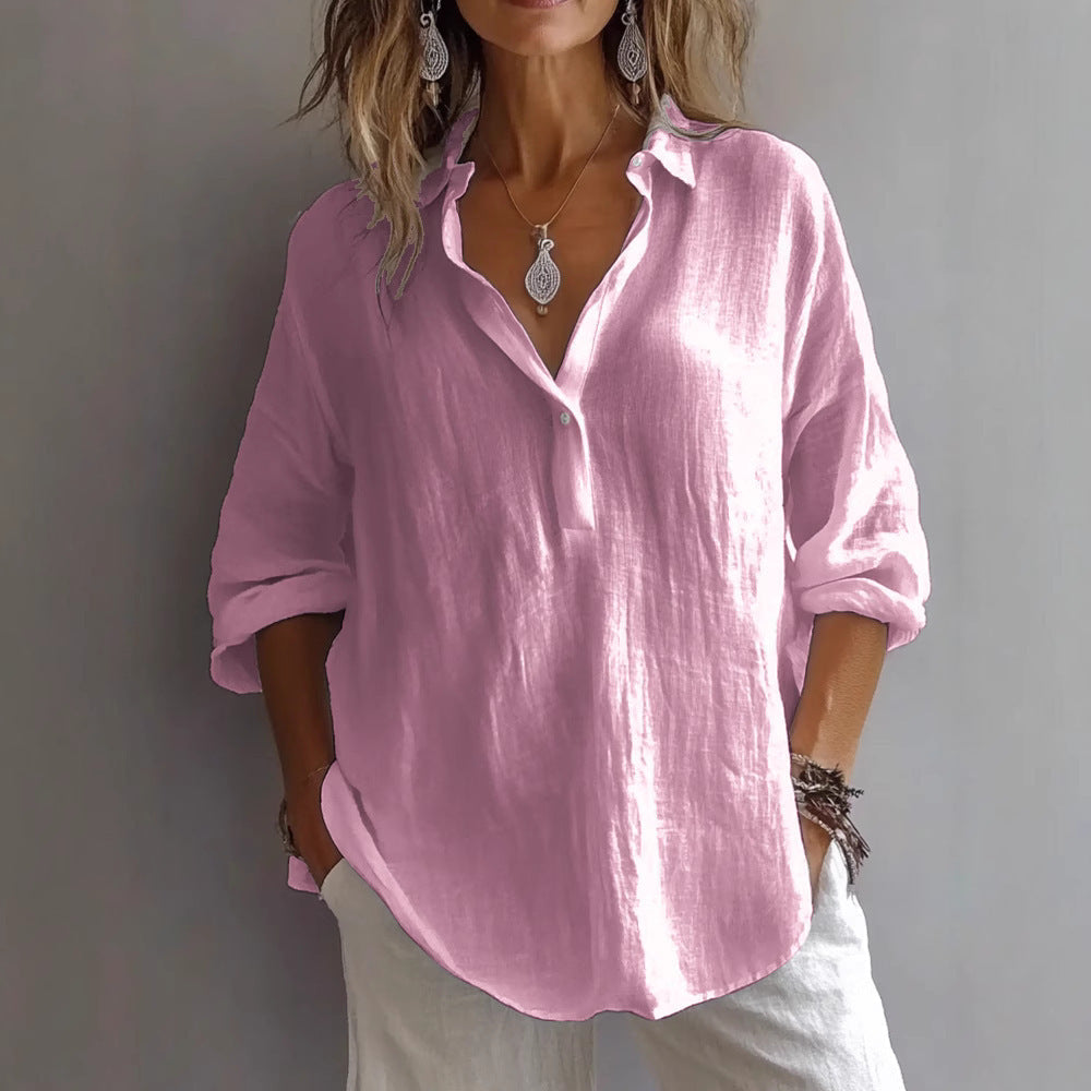 Women’S Casual Linen Shirt with Button Placket and Wide Sleeves Lune London