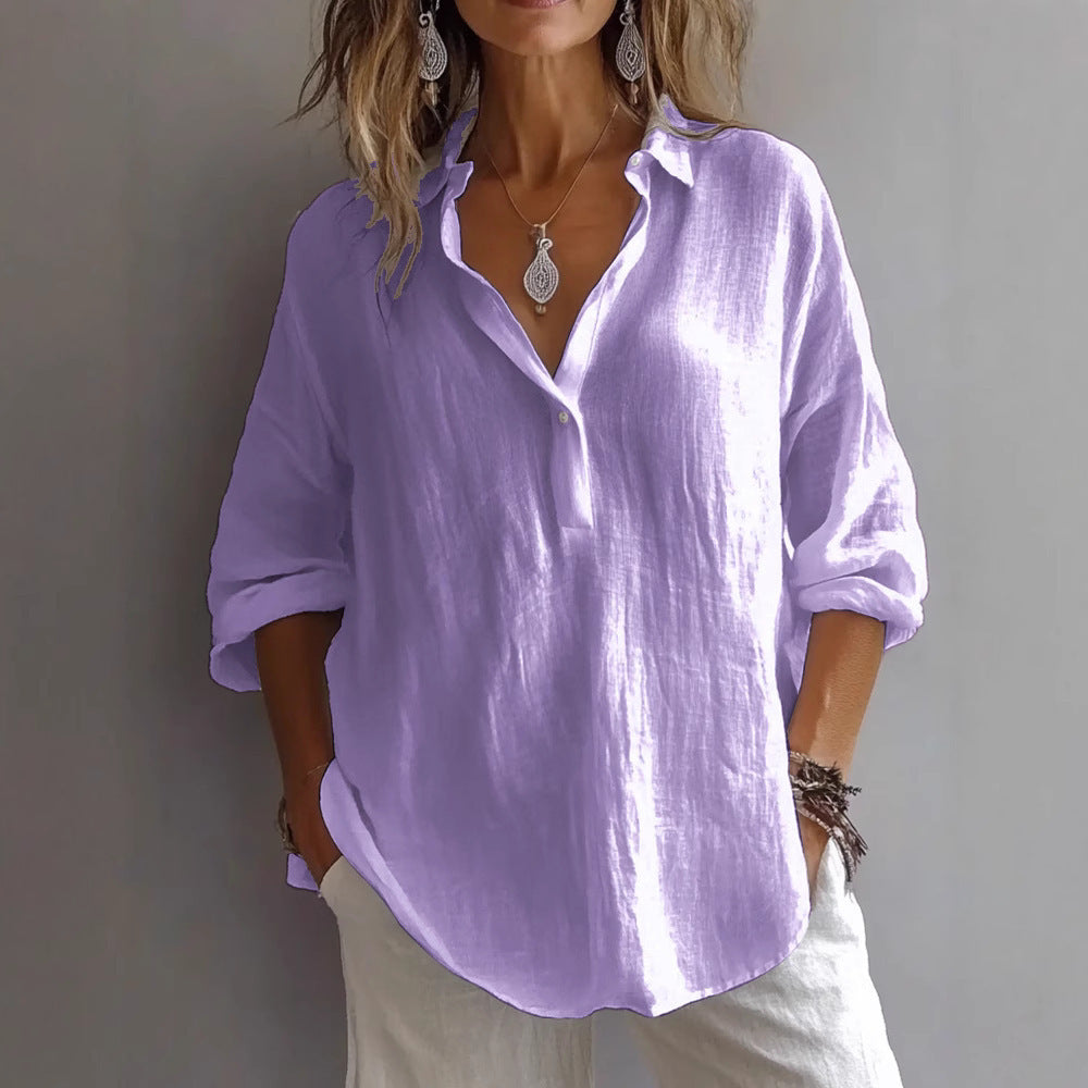 Women’S Casual Linen Shirt with Button Placket and Wide Sleeves Lune London