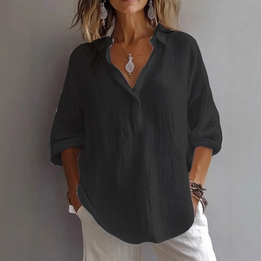 Women’S Casual Linen Shirt with Button Placket and Wide Sleeves Lune London