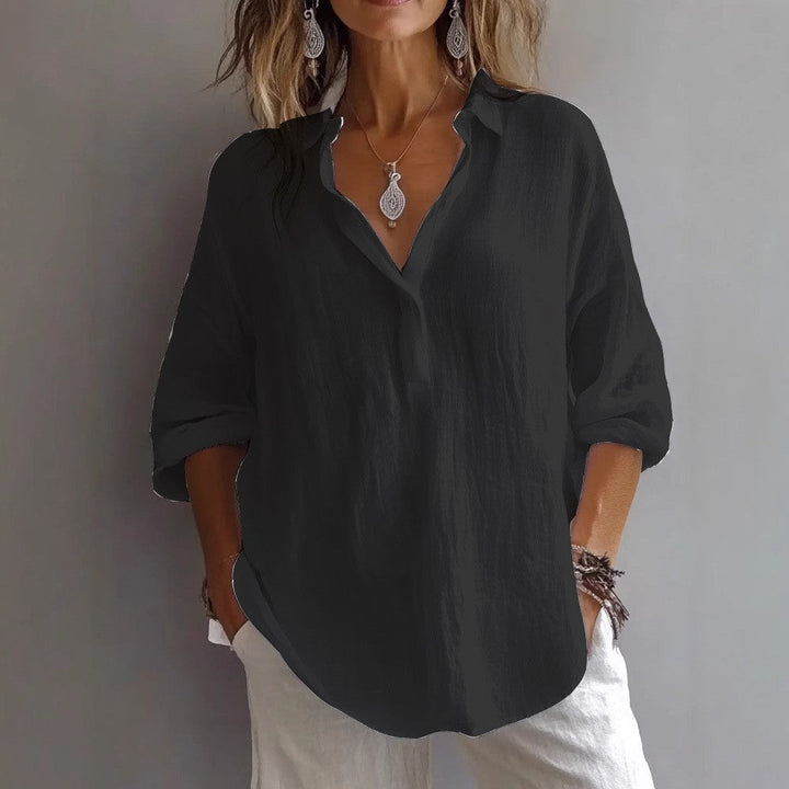Women’S Casual Linen Shirt with Button Placket and Wide Sleeves Lune London