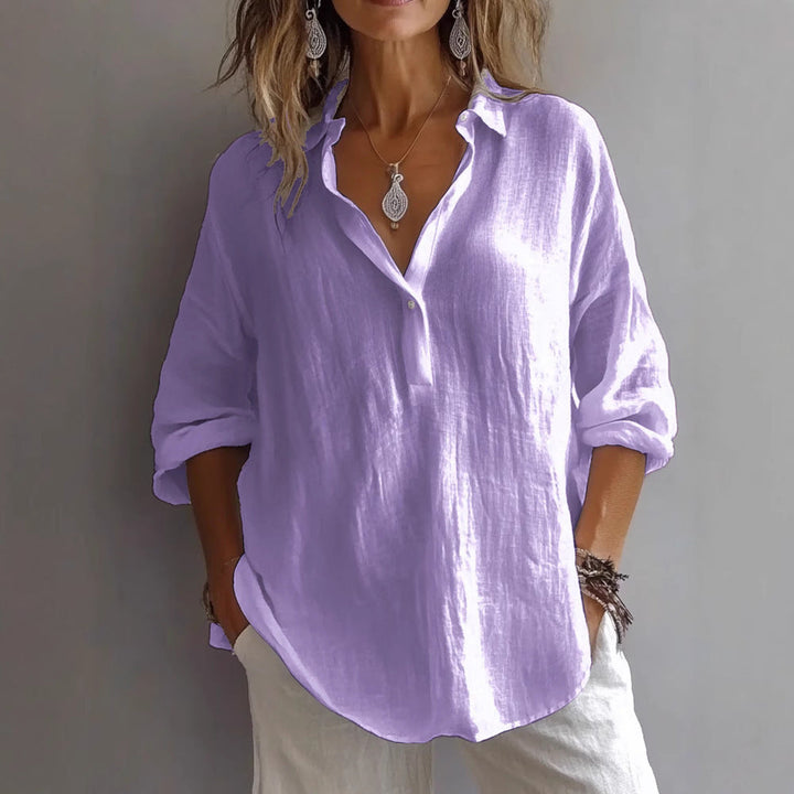 Women’S Casual Linen Shirt with Button Placket and Wide Sleeves Lune London
