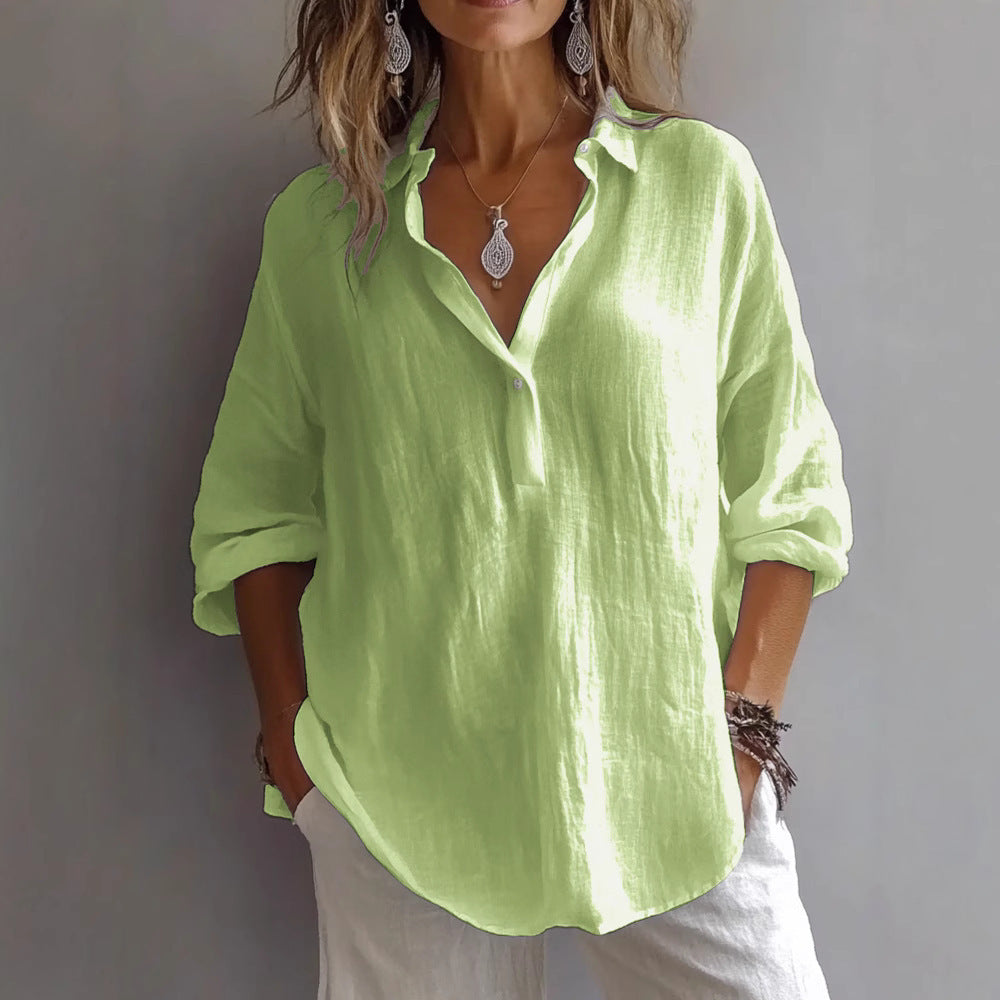 Women’S Casual Linen Shirt with Button Placket and Wide Sleeves Lune London